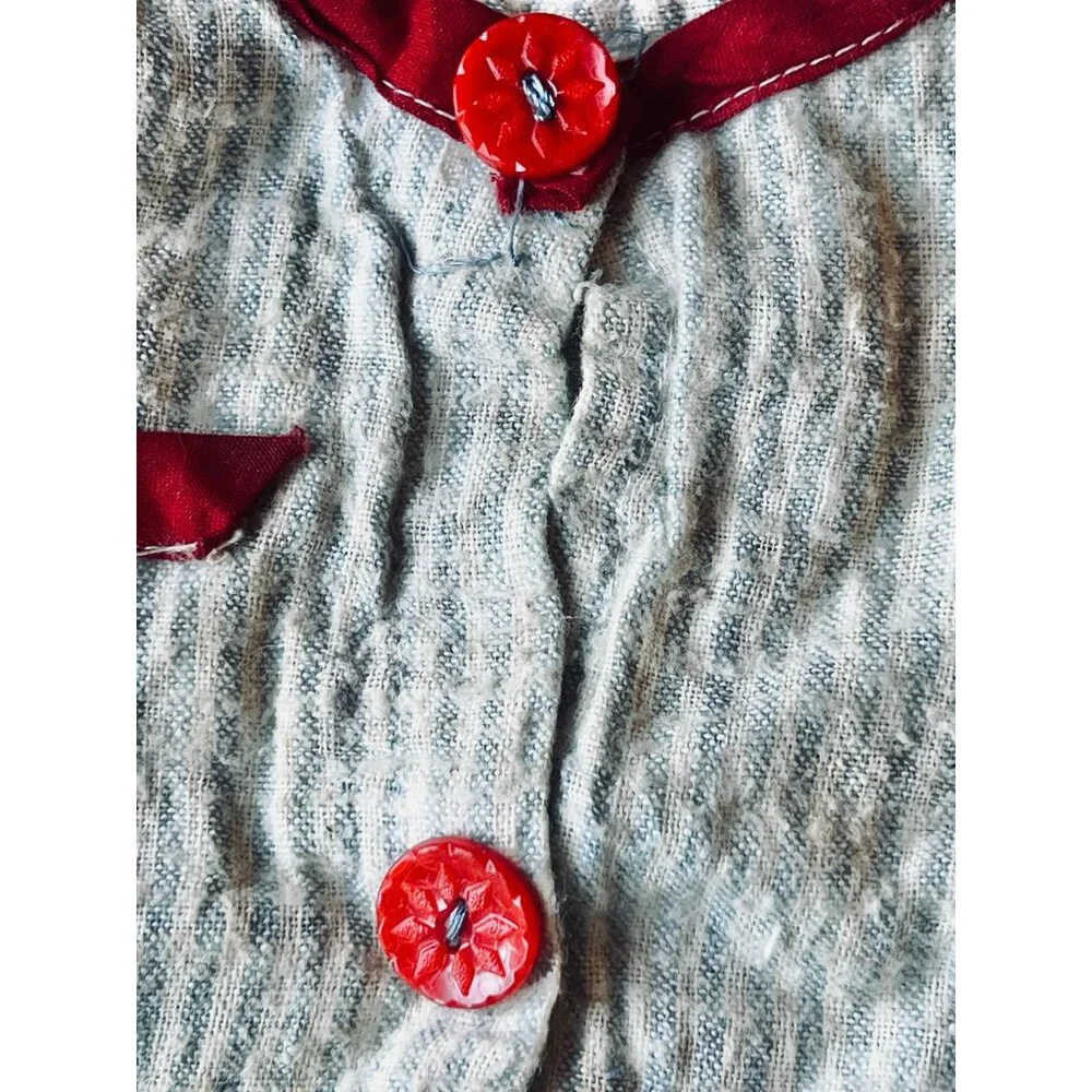 1950s Flannel Doll Pajamas Striped With Red Accents 2-Piece Set Button-Up Shirt